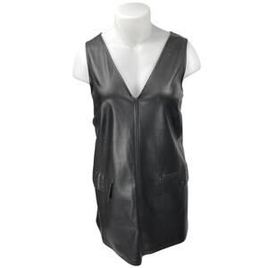 Eloquii Women's Black Faux Leather Vegan Sleeveless V Neck Mini Tank Dress 16
